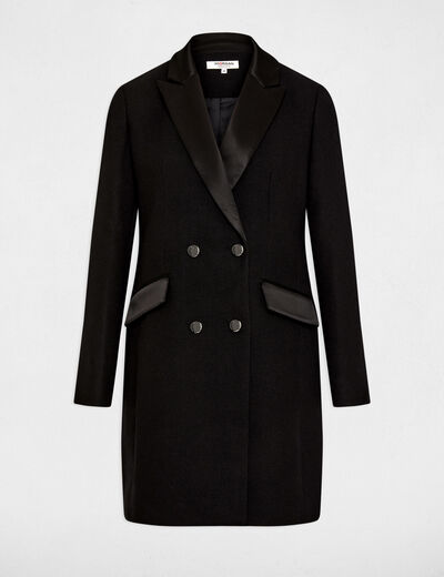 Long coat satin details black ladies'