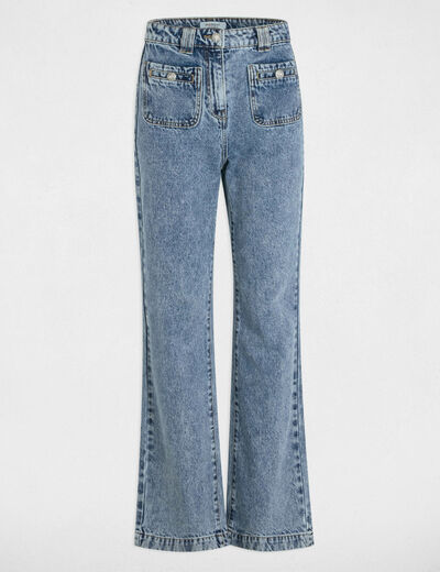 Wide leg jeans heavy stone wash denim women
