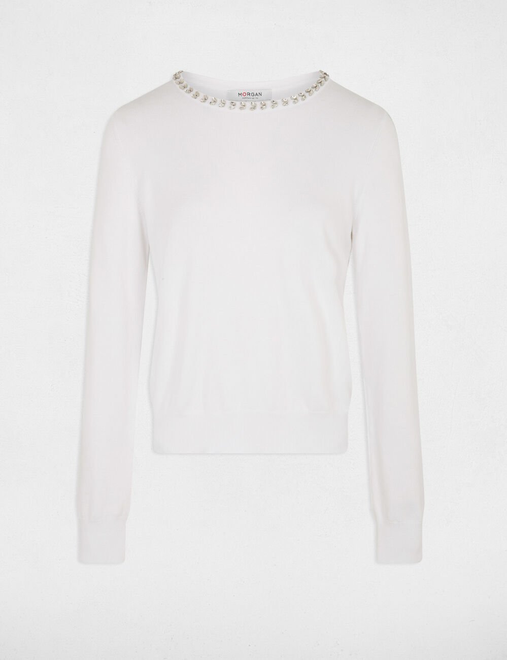 Fitted sweater with rhinestones white women