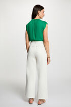 Blouse manches courtes satin vert prairie femme