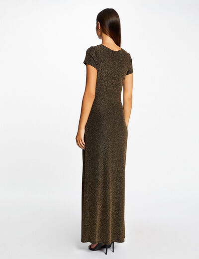 Maxi fitted dress metallised threads gold ladies'