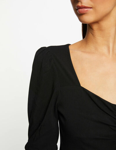 Long-sleeved t-shirt sweetheart neckline black ladies'