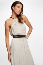 Satin maxi straight dress beige women