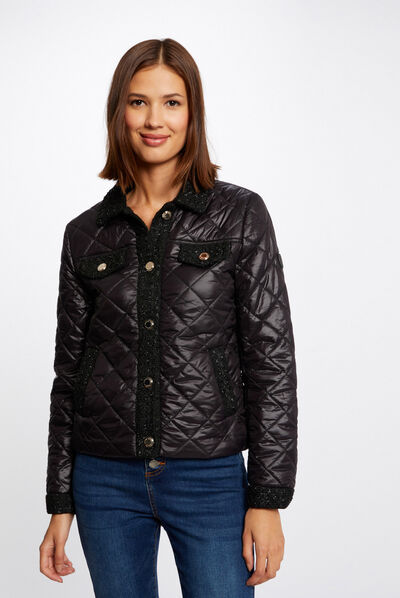 Straight buttoned padded jacket black ladies'