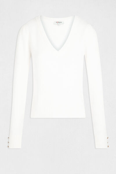 Long-sleeved jumper with V-neck ivory ladies'