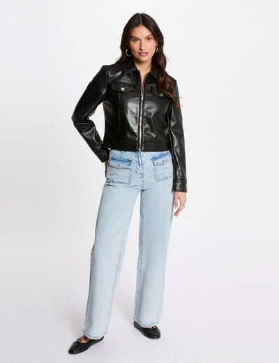 Short faux leather jacket black women