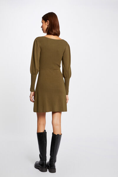 Skater jumper dress with V-neck mid-green ladies'