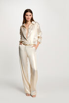 Long-sleeved satin shirt gold yellow women