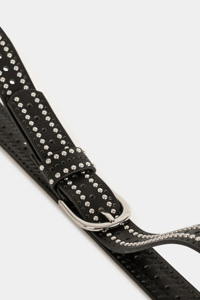 Belt with studs and perforations black ladies'