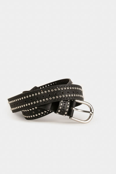 Belt with studs and perforations black ladies'