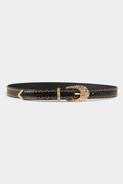 Belt with croc effect and studs black ladies'