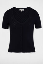 Fitted V-neck sweater navy blue women