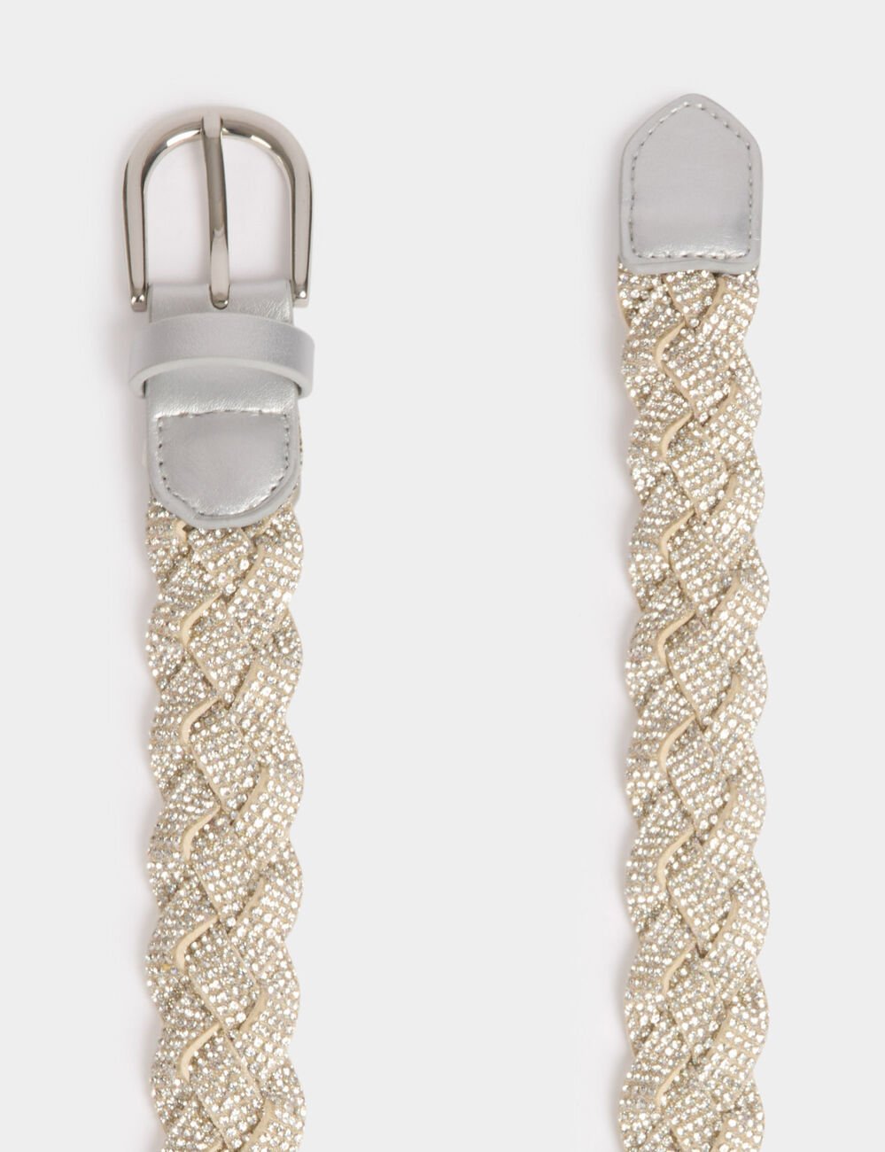 Braided belt with rhinestones silver color women
