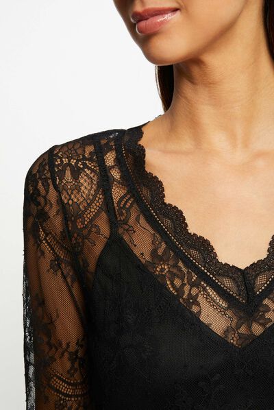 Long-sleeved t-shirt with lace black ladies'