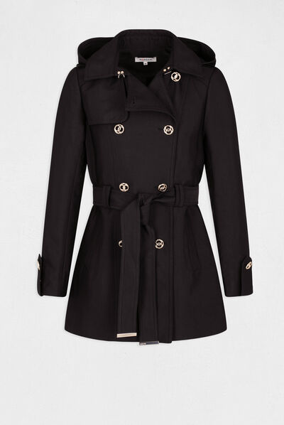 Straight belted trenchcoat with hood black ladies'