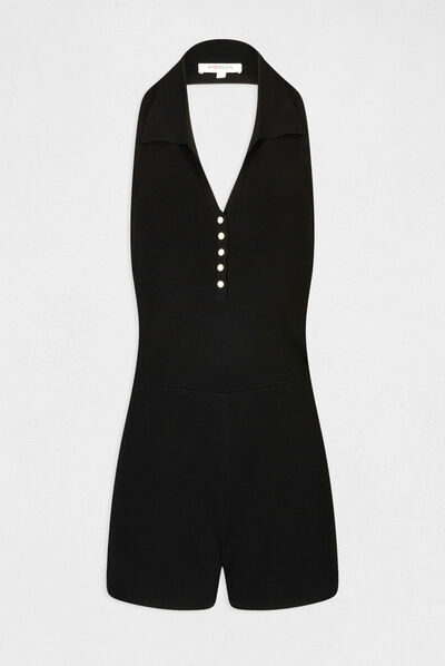 Knitted fitted playsuit with open back black ladies'