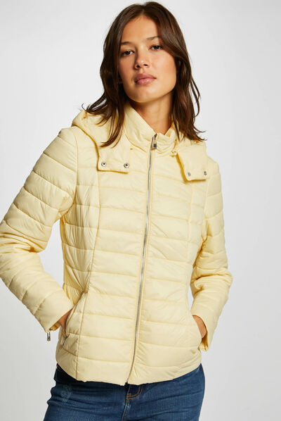 Straight padded jacket with hood straw yellow ladies'