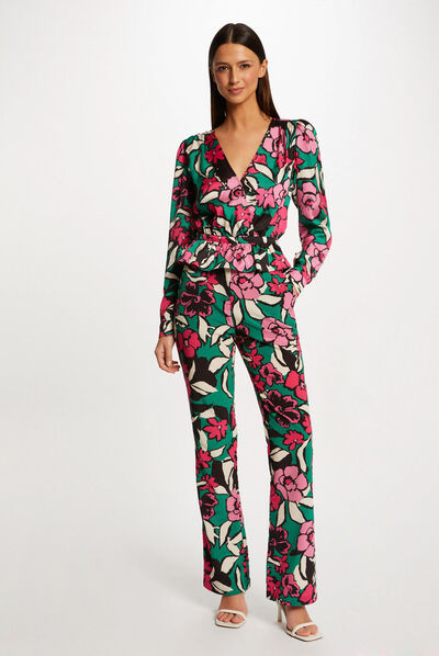 Straight trousers with floral print multico ladies'