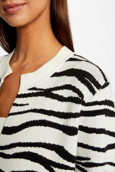 Long cardigan with zebra print black ladies'