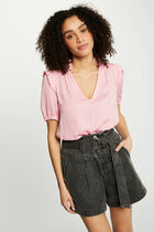 Blouse V-neck and ruffles medium pink women