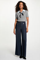 Short-sleeve top with notch collar light grey women