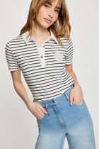 Striped top with polo collar white women