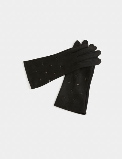 Gloves with rhinestones black ladies'