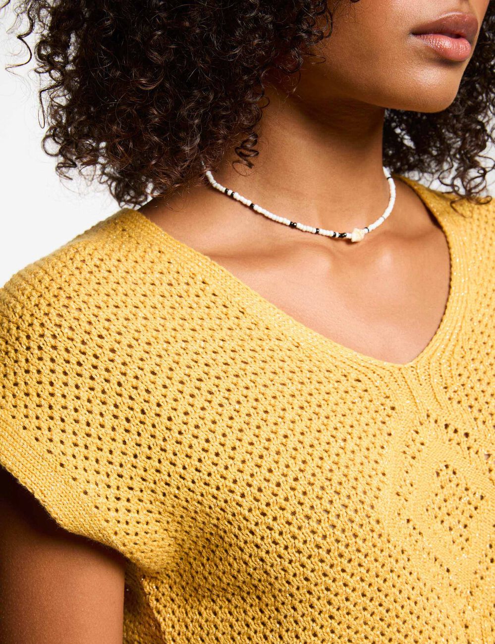 Short-sleeved jumper mustard yellow women