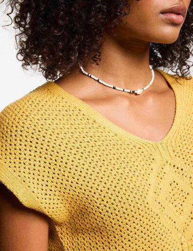 Short-sleeved jumper mustard yellow women