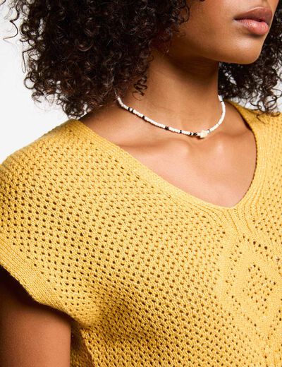 Short-sleeved jumper mustard yellow women