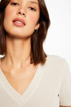 Short-sleeved t-shirt with V-neck ivory women