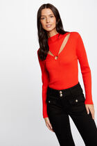 Long-sleeved jumper with openings orange women