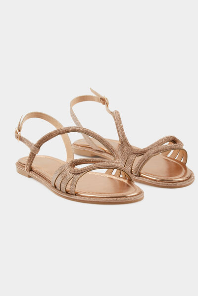 Flat sandals rhinestones and spangles pink ladies'