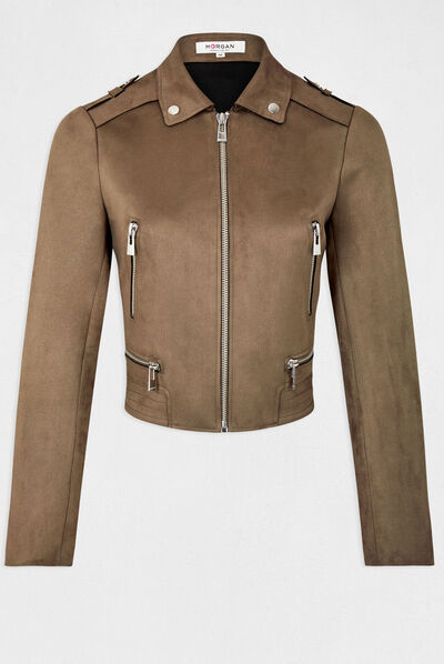 Straight jacket with suede effect green ladies'