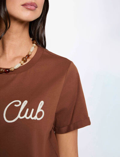 Round neck short-sleeve t-shirt cognac brown women