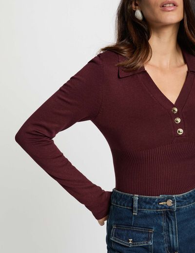 Fitted polo neck sweater plum women