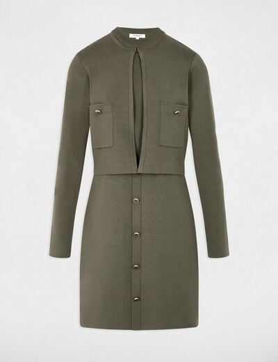 Short 2-in-1 effect dress khaki green women