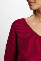 Jumper V-neck buttoned back dark pink women