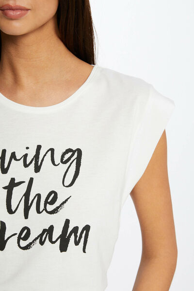 Short-sleeved t-shirt with message ecru ladies'