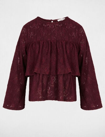 Lace t-shirt with ruffles bordeaux women