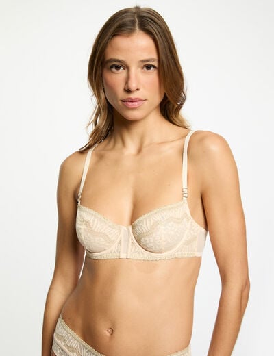 Lace bra with thin straps beige women