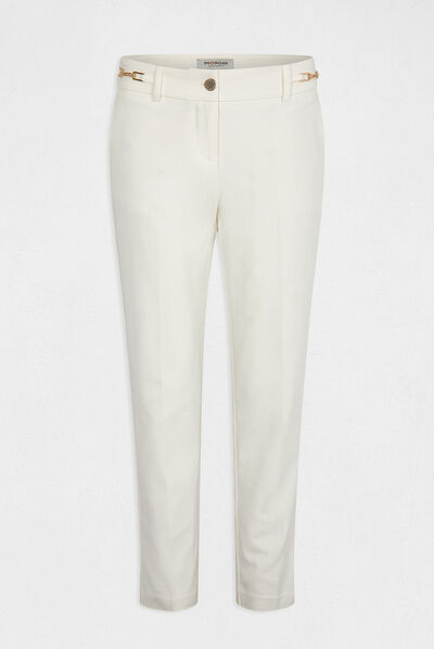 Cigarette trousers with ornaments ecru ladies'