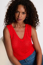 Crochet top with v-neck bright red women