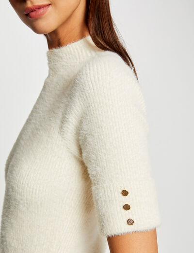 Fitted jumper dress with short sleeves ivory women