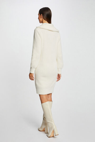 Straight jumper dress zipped-rollneck ivory ladies'