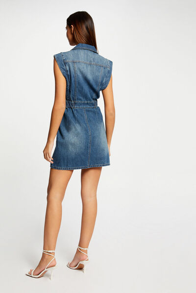 Sleeveless straight dress stone denim ladies'