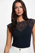 Lace t-shirt with round neck navy blue women