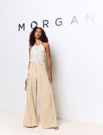 Wide leg trousers with darts cream women