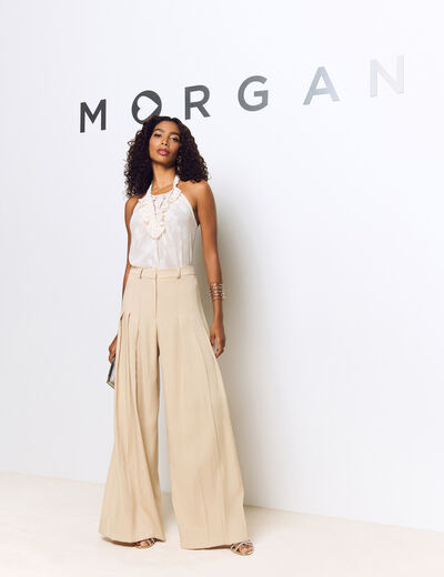 Wide leg trousers with darts cream women
