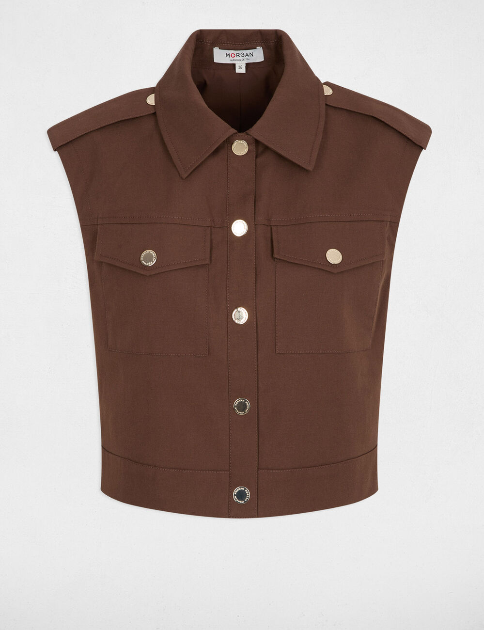 Sleeveless cropped jacket dark brown women